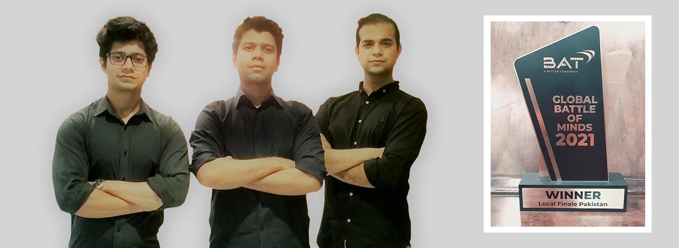 The National Winners of the prestigious competition, the LUMS team includes MBA 2022 students, Fahad Mahmood, Abdullah Aslam and Raffay Mahmood. 